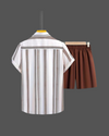 2 Pieces Outfits, Short Sleeve Striped Button Up Shirt And Drawstring Shorts Set