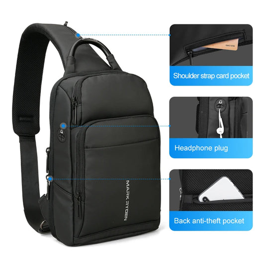 Men's Chest Bag with Multiple Pockets - Shoulder & Crossbody